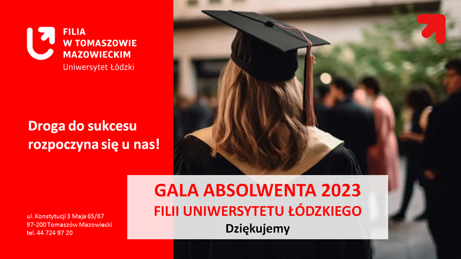 slajd konczacy prezentacje na gali z wiodącym słowem dziekujemy